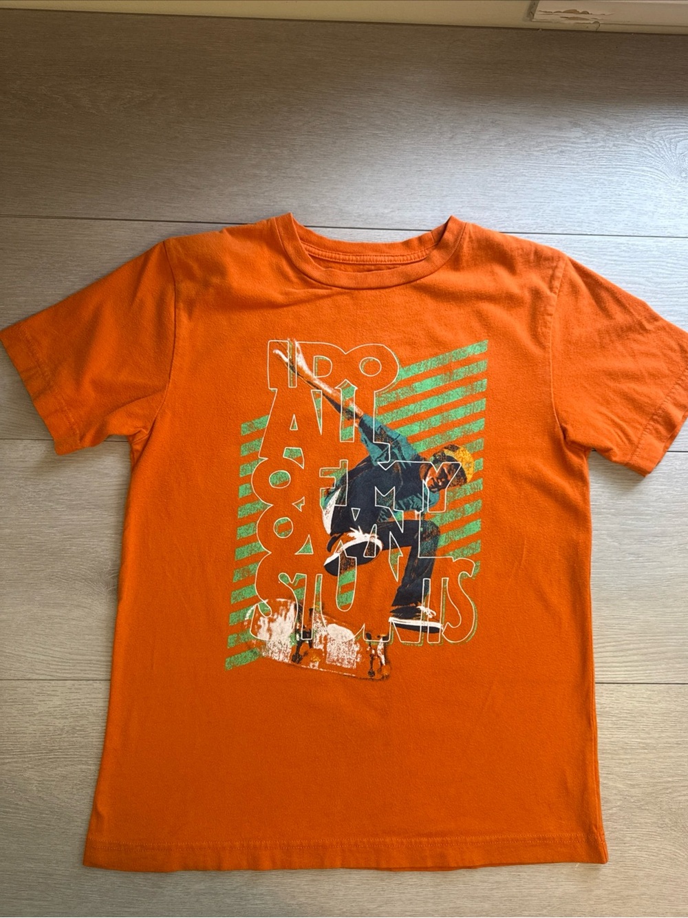 Gap Kids Boys Size L 10 Orange Graphic T-Shirt I Do All Of My Own Stunts Skate